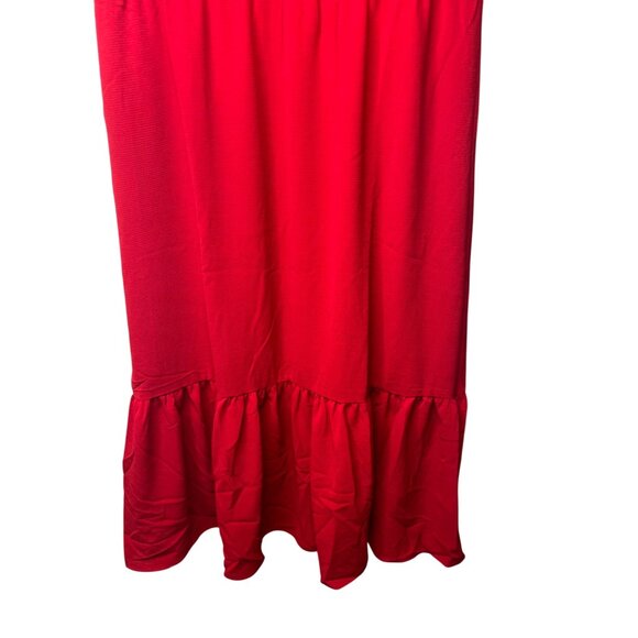London Times Women's Smocked Bodice Tiered Midi Dress Red Size 12 - Picture 9 of 13